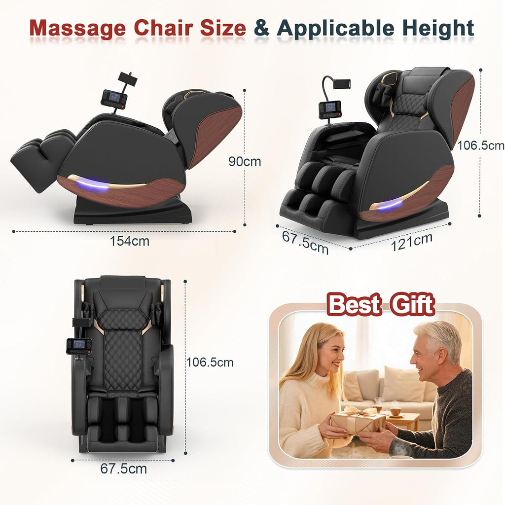 Massage Chair Full Body, 14 Fixed Rollers, Zero Gravity Recliner | Wood Grain Leather, Foot Massage, 5 Auto Modes, 8