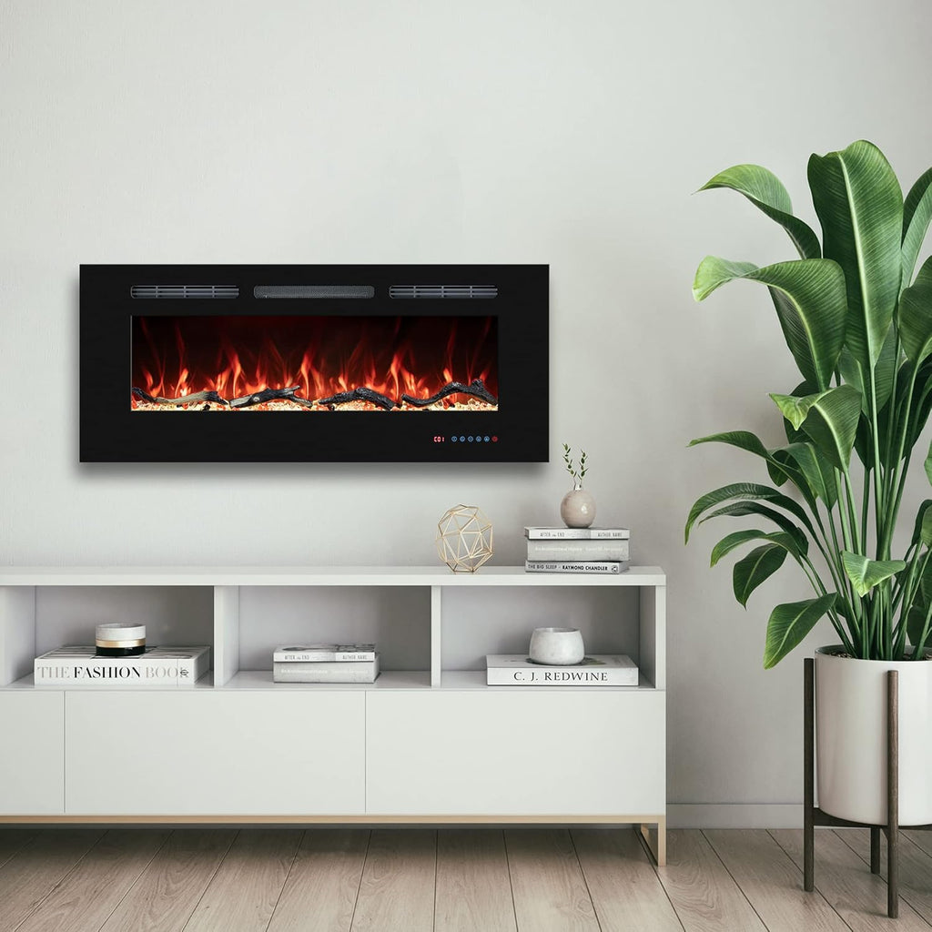 48'' Electric Fireplaces Inserts, Recessed & Wall-Mounted Fireplace Heater with Thermostat, Multicolor Flames,Timer
