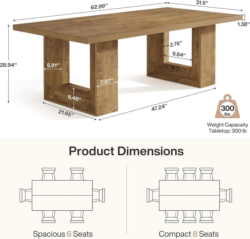 Farmhouse Dining Table, 63-Inch Rectangular Kitchen Table with Strong Geometric Frame for Kitchen & Dining & Living