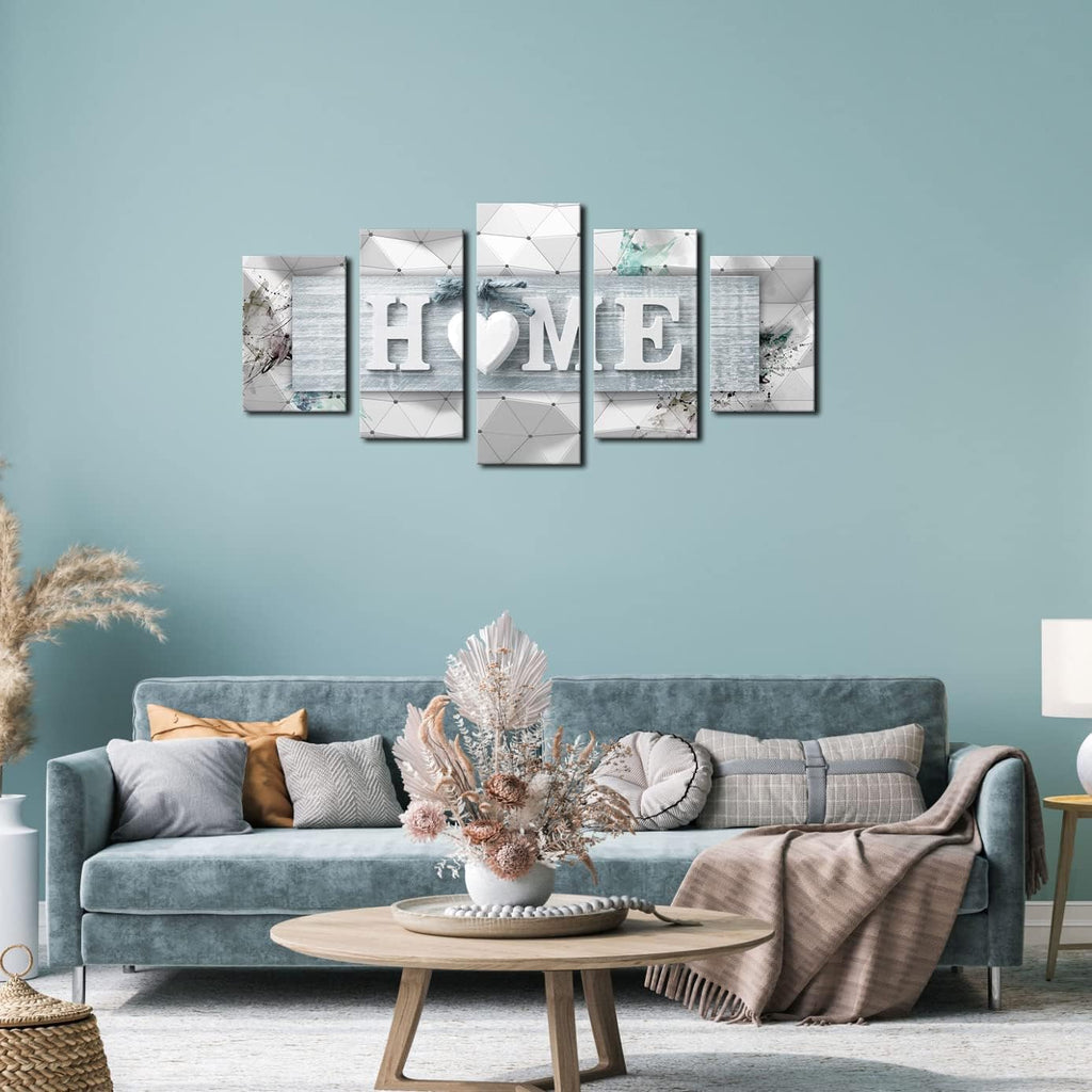 Home Love Wall Art Canvas Blue and White 5 Panels Framed Painting Decoration Modern Still Life Love Stretched Artwork
