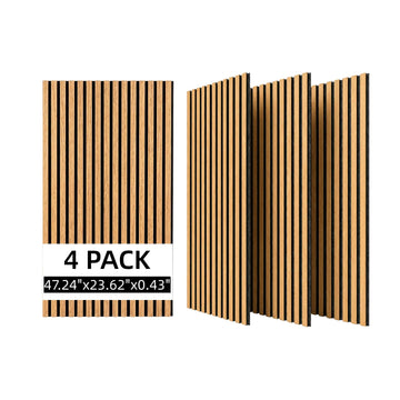 3D Wood Slat Acoustic Wall Panels, 4 Pack,Wall Decor,Warm Oak