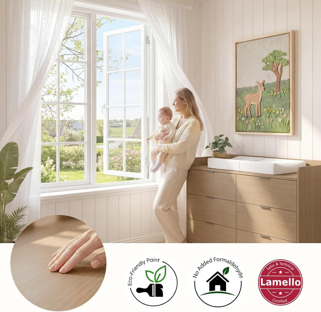 Pro 6-Drawer Baby Dresser with Changing Table, Easy Assembly | Walnut Wooden Nursery Dresser, Anti-Tip Design &