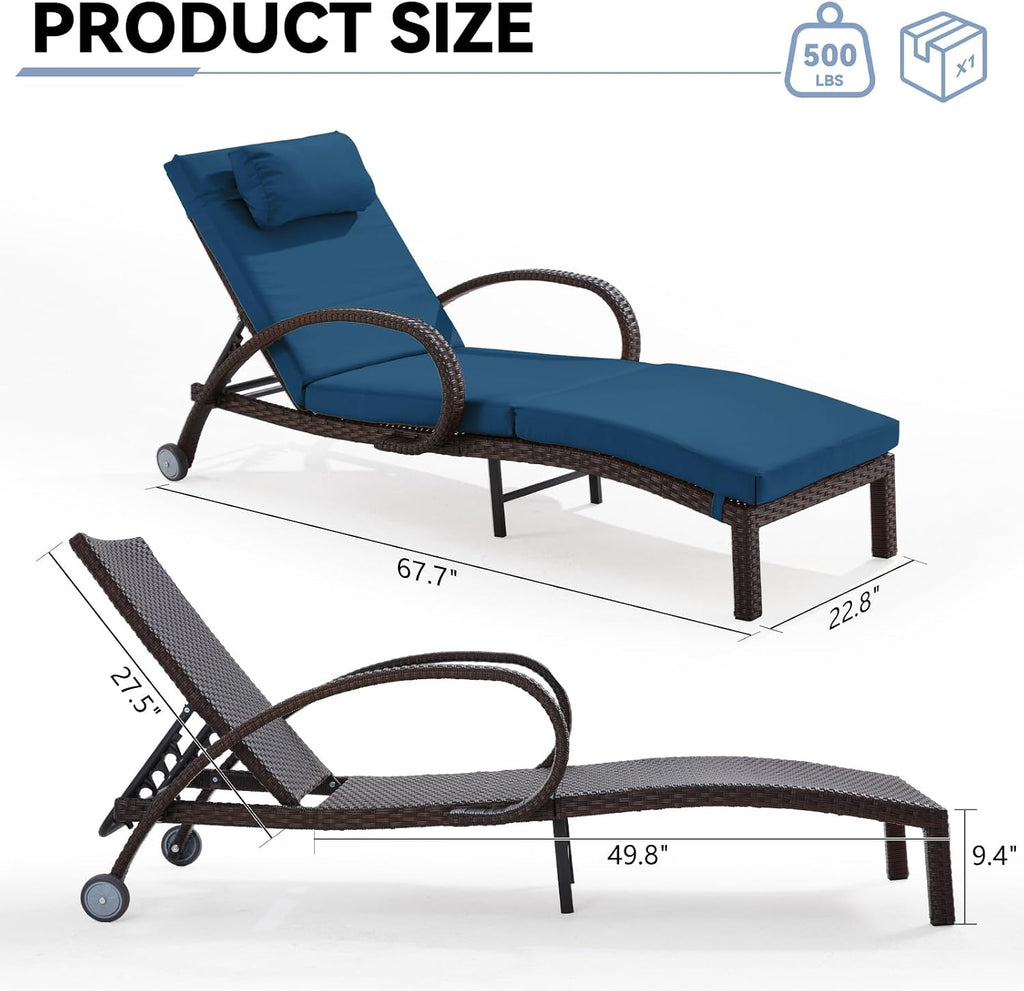 Pool Outdoor Lounge Chairs Set of 2,Outdoor Chaise Lounge w/ 5 Adjustable Back,Wicker Patio Pool Lounge Chair with