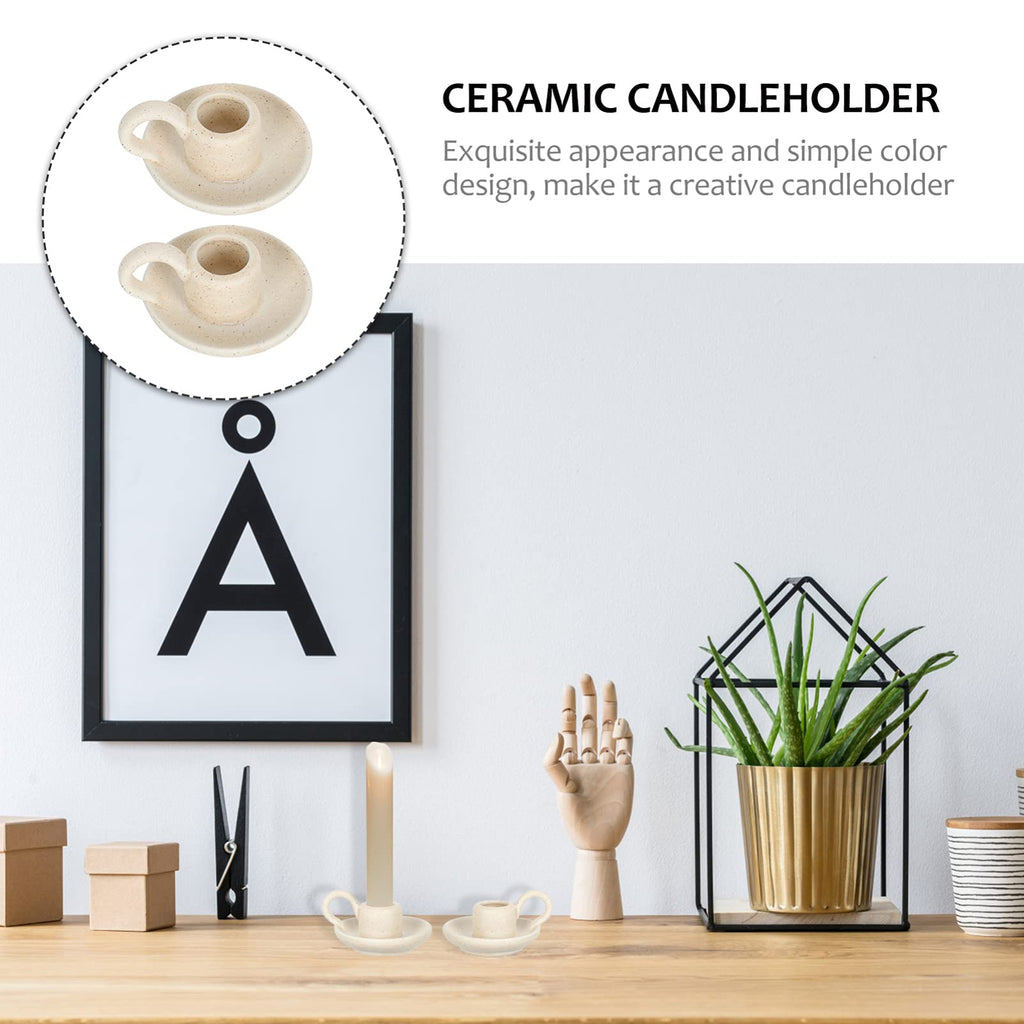 2Pcs Ceramic Candle Holder Candlestick Holder with Handle, Taper Candle Stand Candlelight Stand Holder Decorative