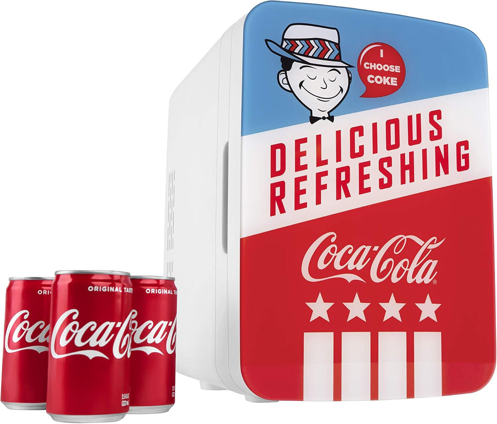 Retro Mini Fridge for Bedroom - Car, Office Desk & College Dorm Room - 10L/12 Can Small Refrigerator - AC/DC 12V