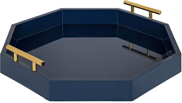 Lipton Mid-Century Octagon Tray, 18" x 18", Navy Blue and Gold, Chic Decorative Tray