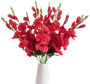 10PCS Red Gladiolus Artificial Flowers 30in Fake Silk Gladiolus Long Stem Flowers Wedding Garden Arrangement