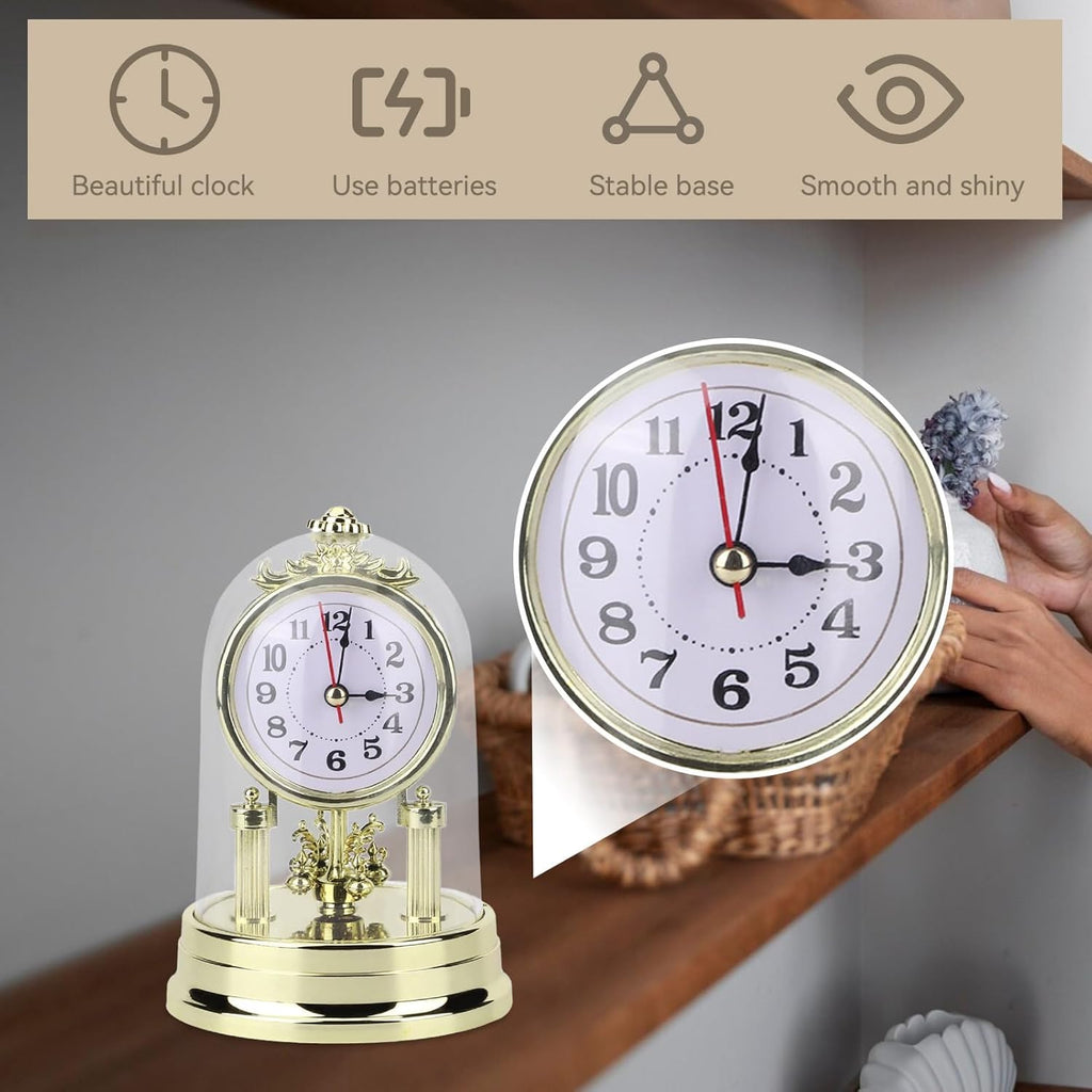 Vintage Table Clock, European Mantle Clock Silent Non Ticking Antique Anniversary for Living Room Bedroom Office Desk