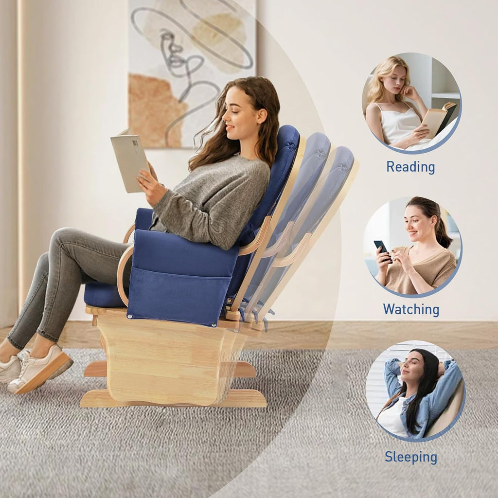 Wood Base Glider Rocker Chair, Baby Feeding and Rocking Chair Nursery Rocking Chairs with Silent Swing Solid Hardwood