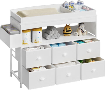 Changing Table with Storage, Changing Table Dresser, Diaper Changer Crib Sleeper Fabric Drawers, Storage Dividers