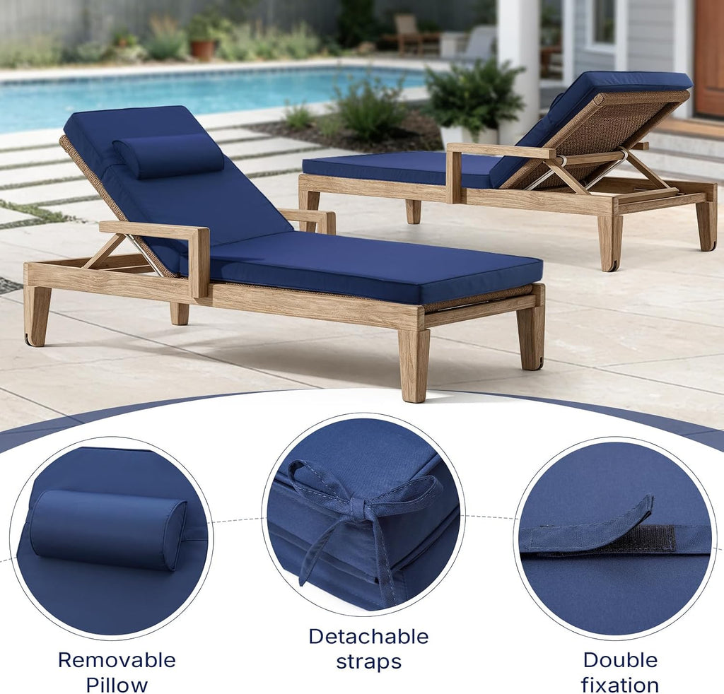 Outdoor Chaise Lounge Cushion, Blue, 72 x 21 x 3 in