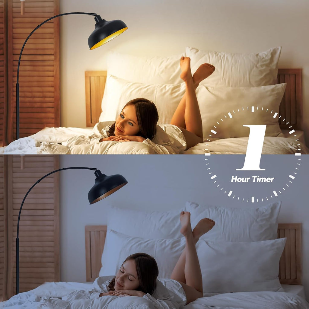 Arch Floor Lamps with Remote - Dimmable Floor Lamp 70”, Black Tall Lamp with 360° Adjustable Hanging Metal Shade