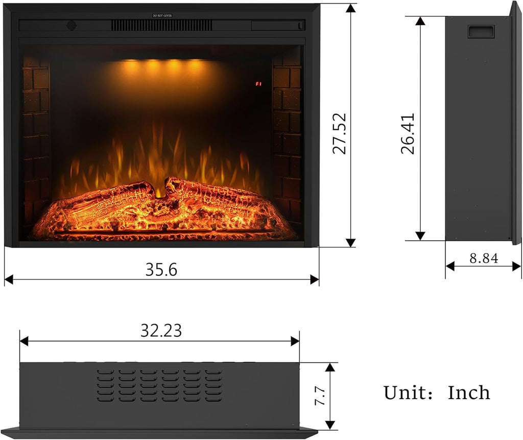 36'' Electric Fireplace Inserts, Recessed & Built in Wall Electric Fireplace Heater with Fire Crackling Sound