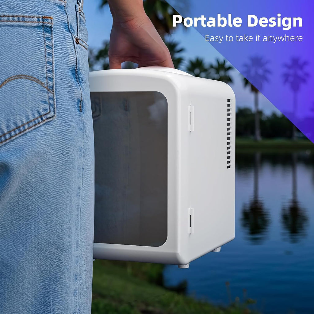 Mini Fridge 4 Liter/6 Cans Portable Mini Compact Refrigerator with Gaming Light, for Bedroom,Car,Office and Dorm