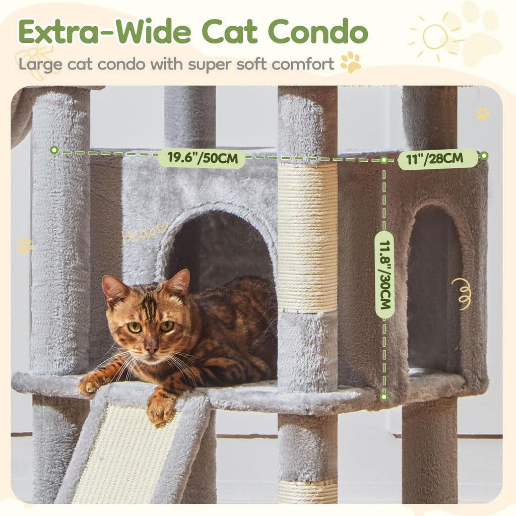 72 Inches Cat Tree for Large Cats, Multi-Level Tall Cat Tower, Widened Cat Condo with Large Scratch Board