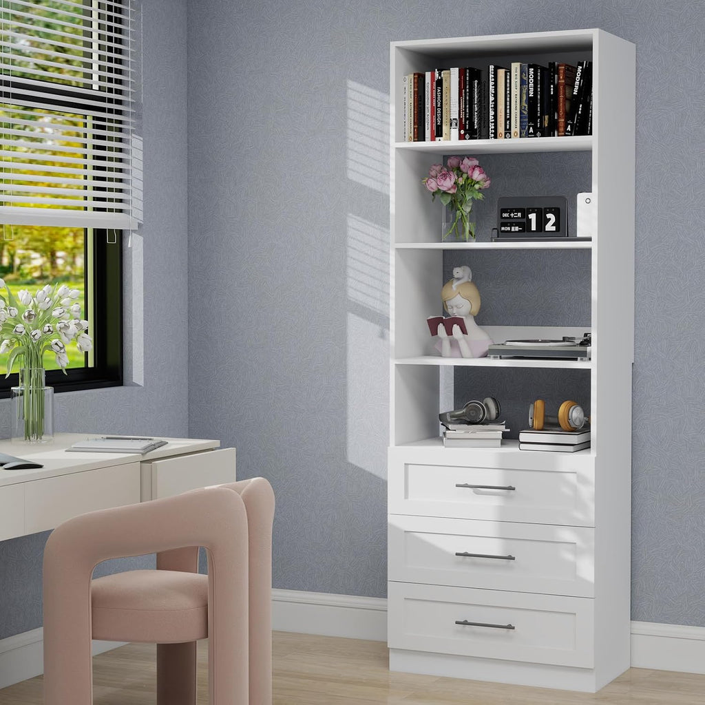 Closet System with 3 Drawers and Shelves, 81" Wood Closet Organizer System, 2FT Modular Closet System for Walk in