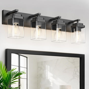 Black Bathroom Light Fixtures, 4 Lights Bathroom Lighting Fixtures Over Mirror, Square Design & Rectangle Large