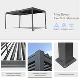 Outdoor Pergola 10x16FT with Adjustable Steel Roof, Louvered Pergola Aluminum Frame for Backyard