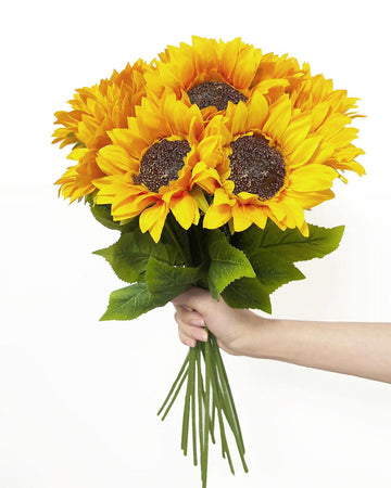 10PCS Sunflowers Artificial Flowers, Silk Sunflower Decor with Stem