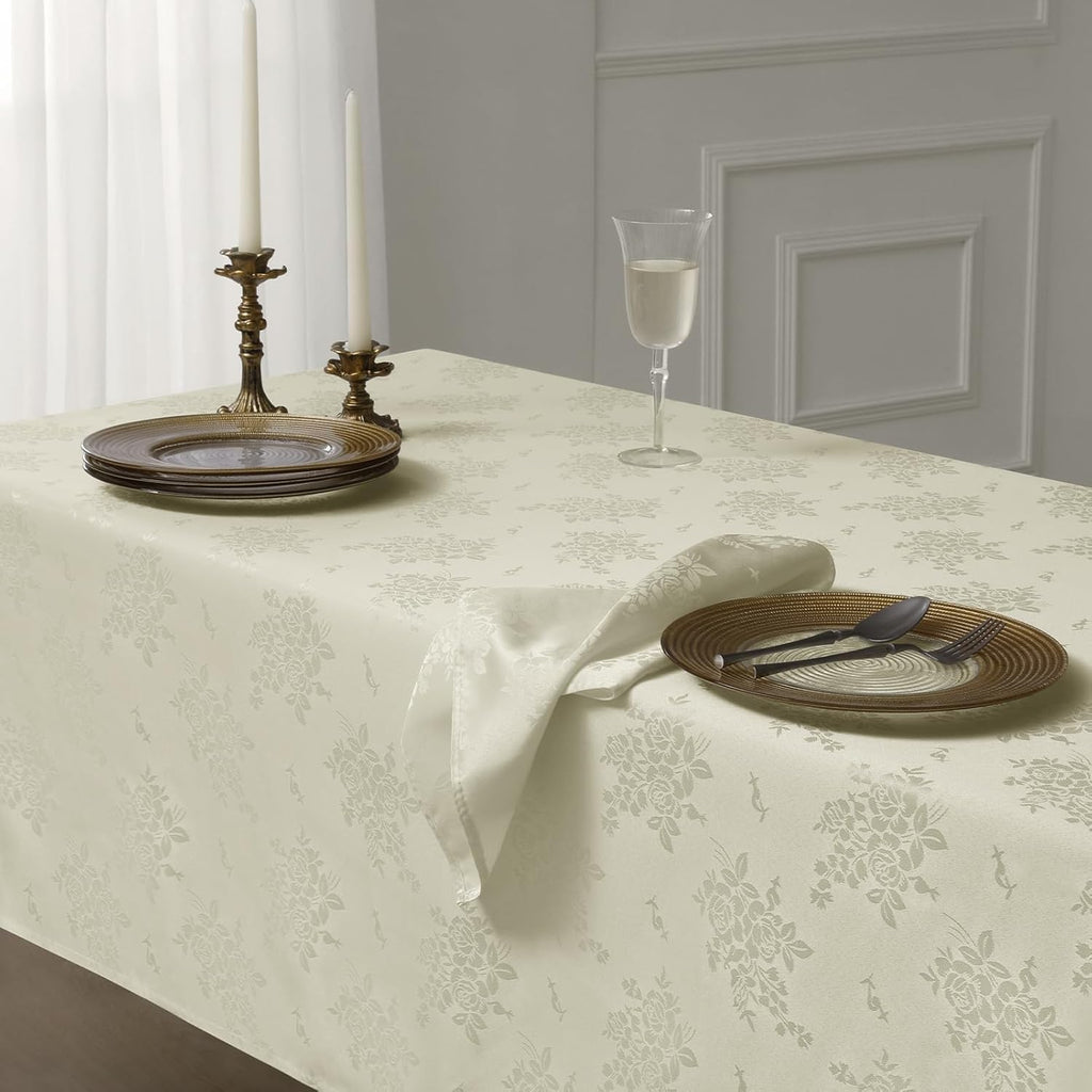 Jacquard Rectangle Tablecloth, Waterproof Elegant Damask Rose Floral Pattern Table Cloth, Washable D