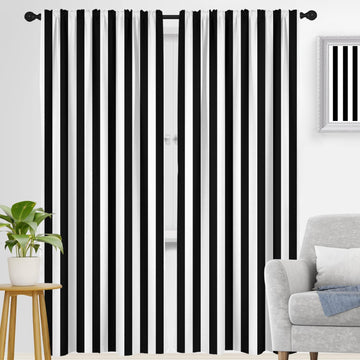 Black and White Window Curtain Long Striped Simple Trendy Farmhouse Art Modern Retro Rustic Gothic Neutral Men Boys