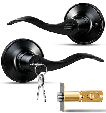 Keyed Entry Door Lever, Door Handle with Lock and Keys, Matte Black