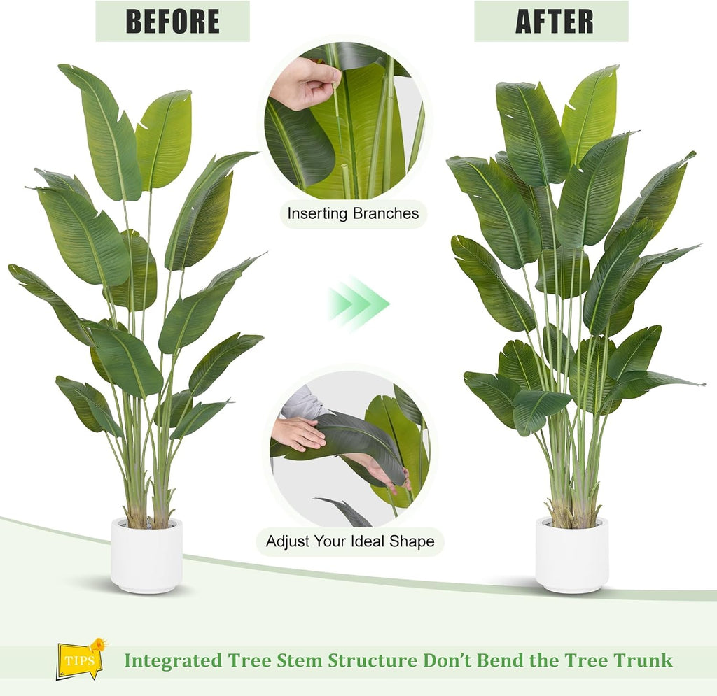 Bird of Paradise Plant 7.5Ft Tall Fake Tropical Palm Tree Large Fake Plants with 18 Silk Banana Leaves Faux Plant