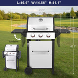 3-Burner Propane Gas Grill, 30,000 BTU Outdoor BBQ Grill with Cast Iron Grates, Double-Layer Stainless Steel Lid and Foldable Side Shelves