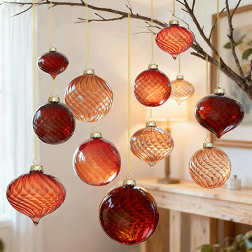 Brown Glass Christmas Ornaments, 12-Pc Vintage Ball & Onion Shapes for Tree - Set of 12
