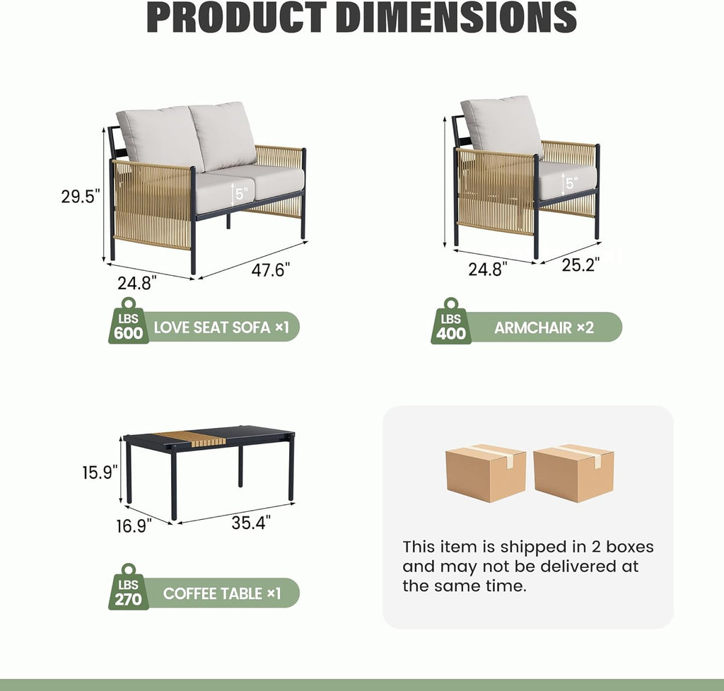 Aluminum Outdoor Patio Furniture Set, 4 Seats Outdoor Sectional with Coffee Table