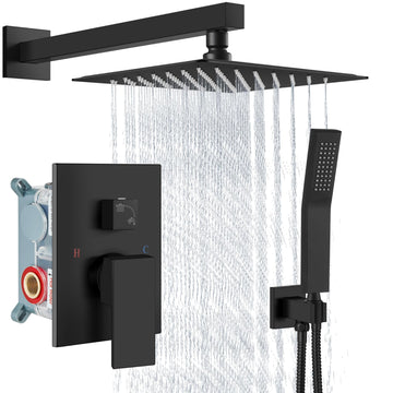 Shower Faucet Set with Handheld Matte Black 8 Inch Head