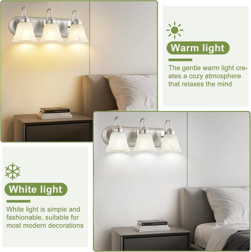 3 Light Bathroom Vanity Lights, Bathroom Light Fixtures Over Mirror, Modern Lighting Fixtures Brushed Nickel Wall