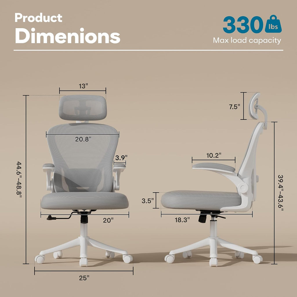Ergonomic M903, Computer Desk Chair | High Back Mesh with Adjustable Lumbar Support, Headrest, Flip-Up Armrests