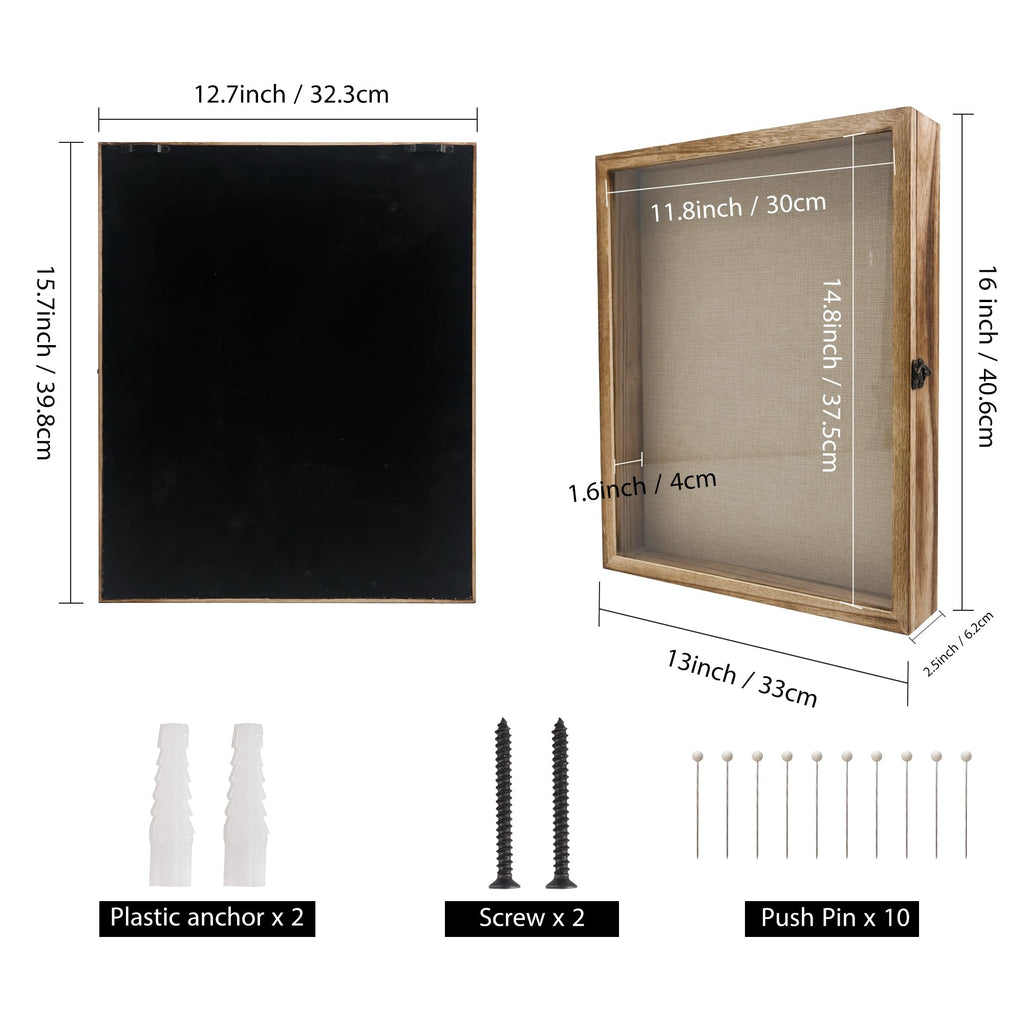 Large Shadow Box Frame 13x16 Display Case, Wood Wedding Bouquet Memory Box