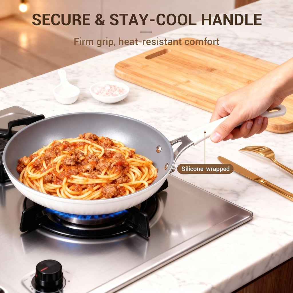 15-Piece Ribbed Ceramic Cookware Set, Pots and Pans Set Non Stick, Induction Ready, Healthy Non Toxic Kitchen Cooking