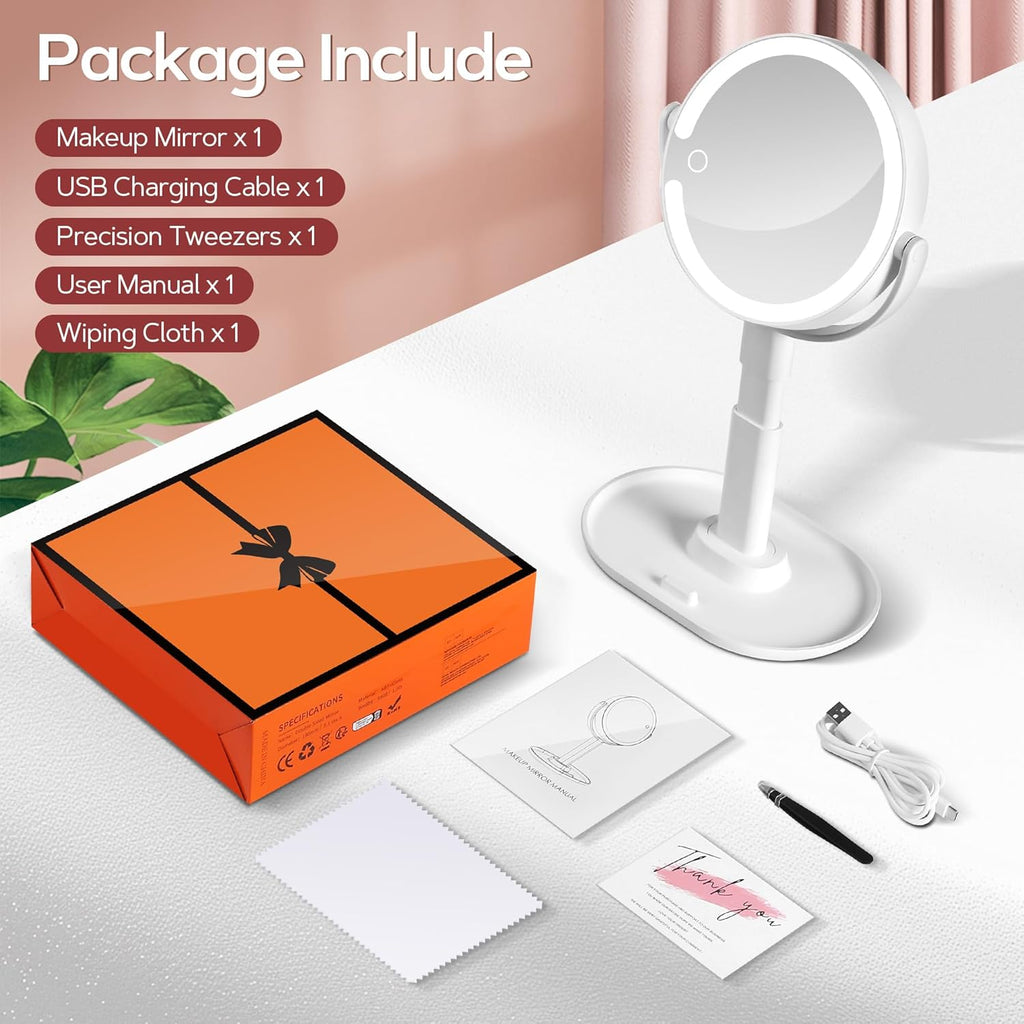 Vanity Mirror with Lights, 30X Magnifying Makeup Mirror with 3 Lighting and Adjustable Brightness, Rechargeable 2