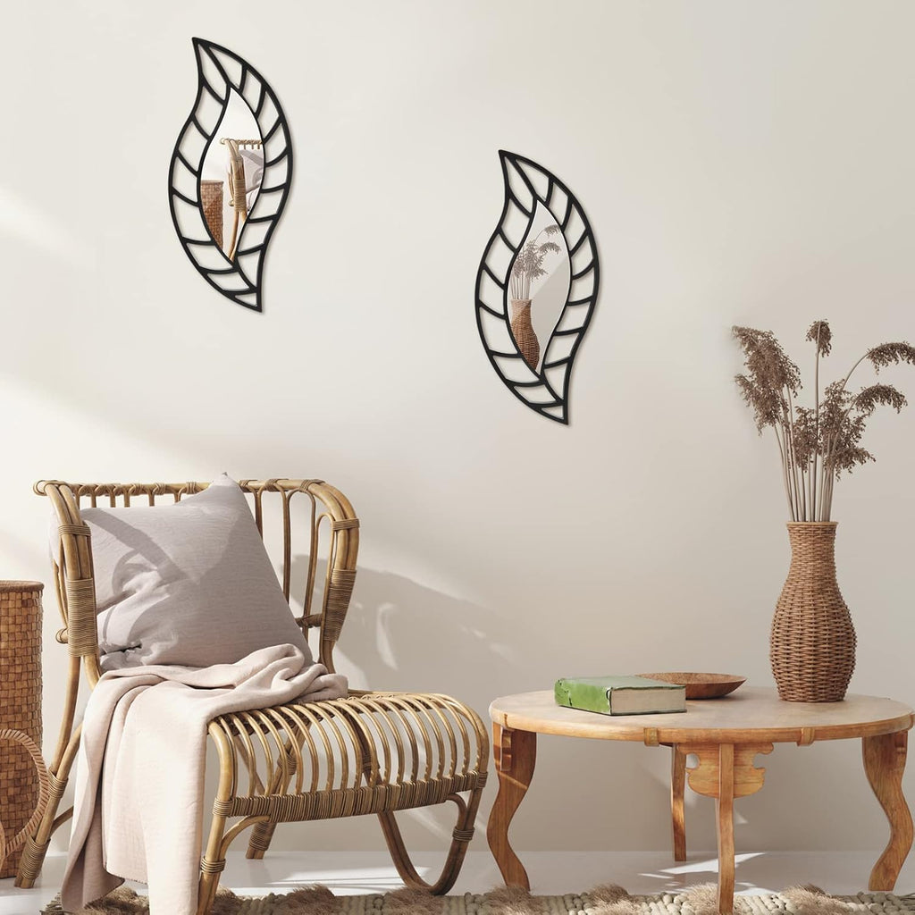 2 Pcs Decorative Mirror Wall Decor Leaf Teardrop Mirror Wall Mounted Decorations Bedroom Bathroom Vanity Entryway