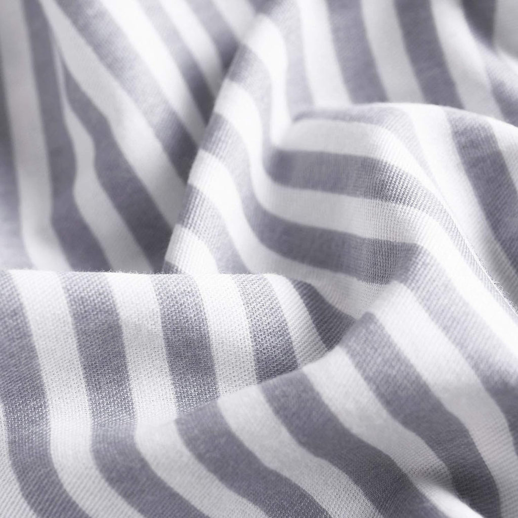Striped Cotton Duvet Cover Set, Ticking Stripe Pinstripe Farmhouse, 100% Cotton Bedding Set, 3 Pieces, Gray White