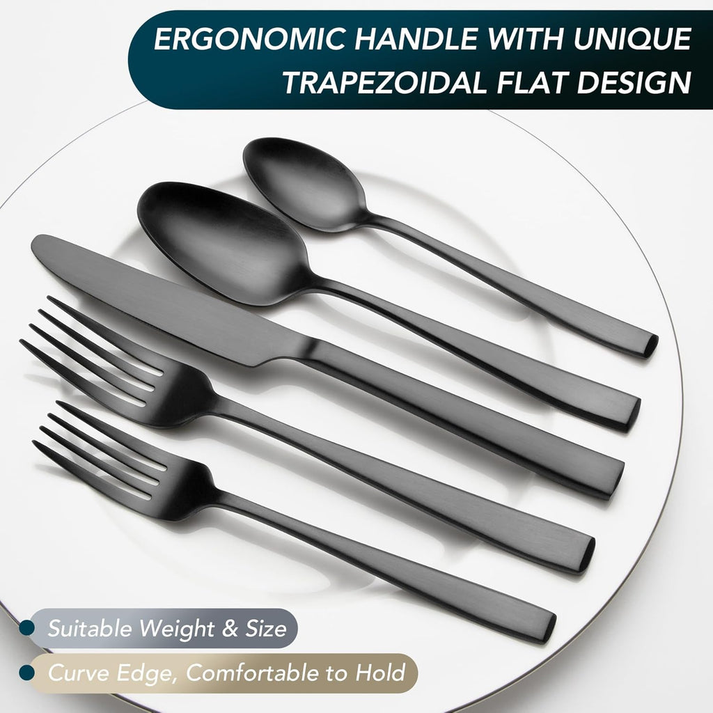 Matte Black Silverware Set, 40-Piece Premium Stainless Steel Black Cutlery Set for 8, Matte Flatware Sets