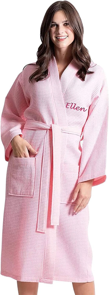 Waffle Robes for Women - Custom Bathrobes with Name on Front and Back - Ultra Soft and Luxurious Spa Robes