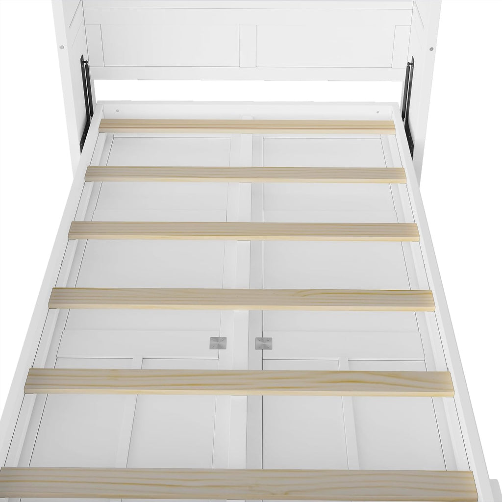 Twin Farmhouse Murphy Bed,Solid Wood Folding Vertical Murphy Wall Bed Cabinet for Bedroom Office,Space-Saving