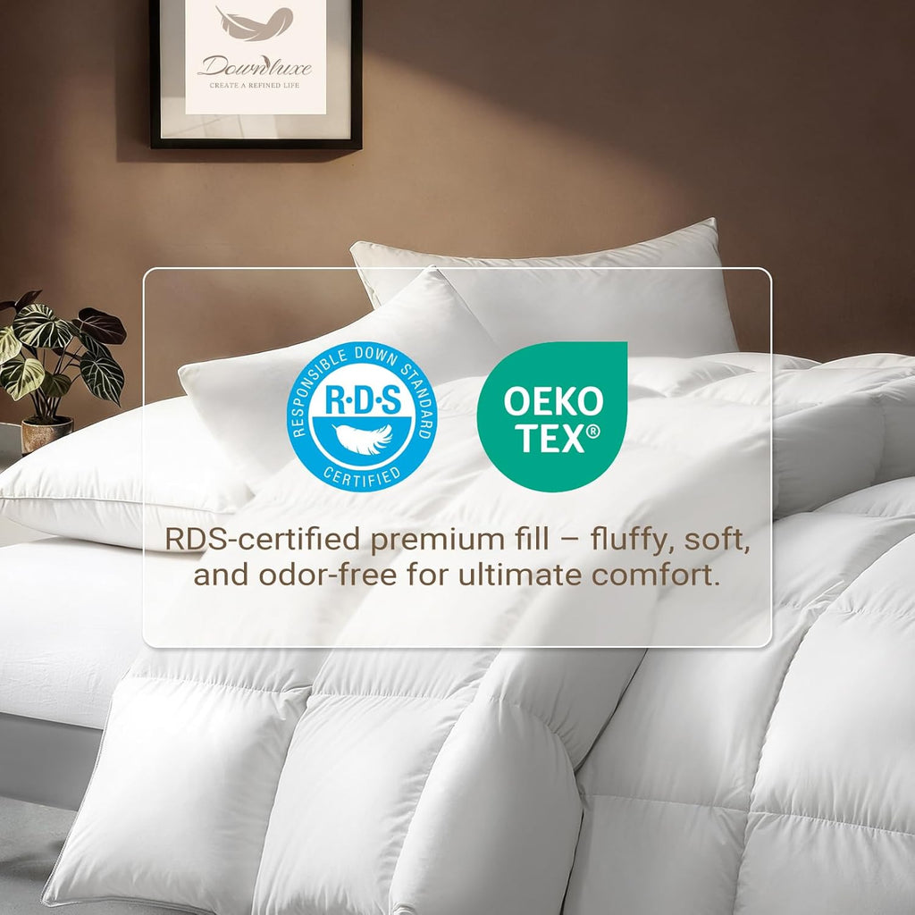 Feather Down Fiber Comforters King Fluffy All Season Duvet Insert Soft Breathable Bedding Comforter 