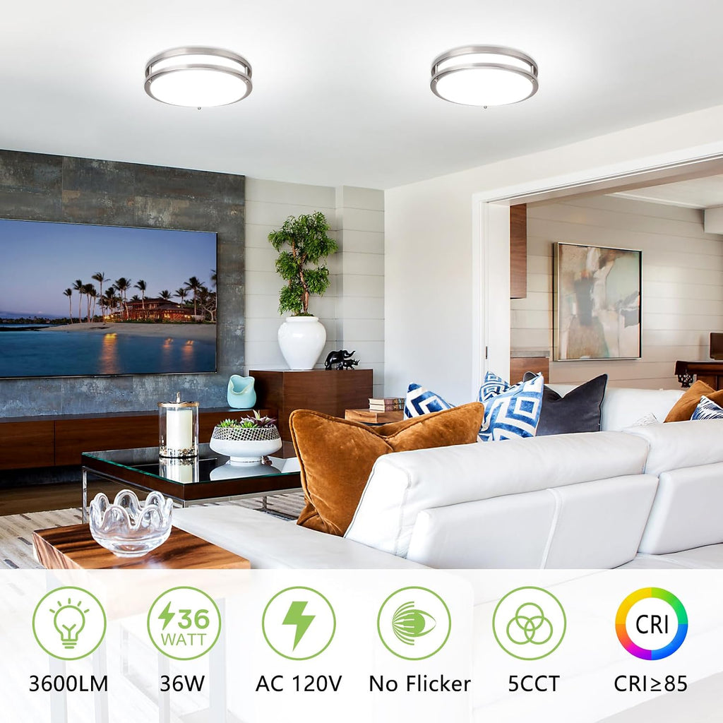 Flush Mount Ceiling Light - 2 Pack 36W 3000K/3500K/4000K/5000K/6000K Dimmable Led Ceiling Light Fixture Hallway