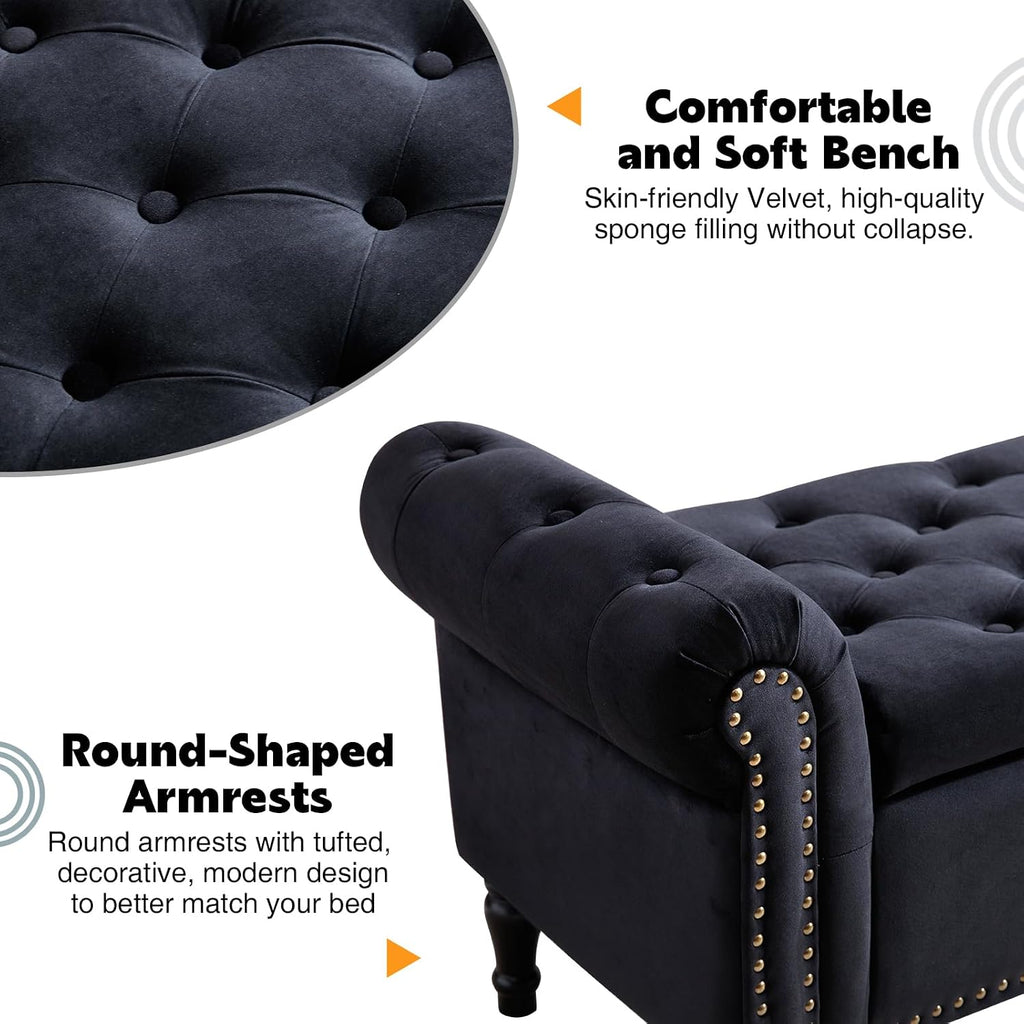 67'' End of Bed Storage Bench King Size, Storage Bench End of Bed, Upholstered Velvet Tufted Storage Ottoman Benches