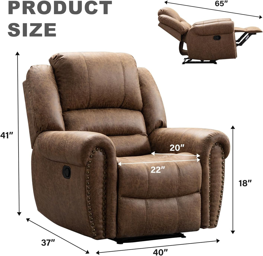 Leather Recliner Chair, Heavy Duty Manual Reclining Sofa Single Lounge Sofa Theater Seating, Light Brown
