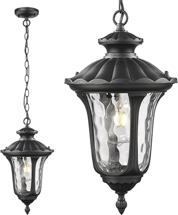 Outdoor Pendant Light for Porch, Exterior Hanging Lantern Outdoor Chandelier in Black Finish for Entryway, Doorway