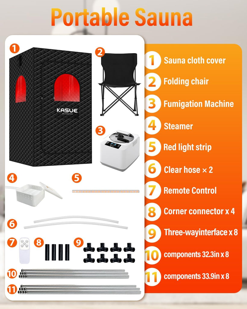 Portable Steam Sauna Tent for Home, Infrared Sauna with 3L Steamer, 9 Temp Levels & 99 Min Timer