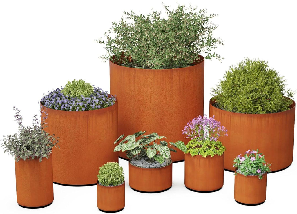 Extra Large Corten Steel Planter - 42x36 Large Round Planters for Outdoor Plants - Modern Metal Statement Piece for