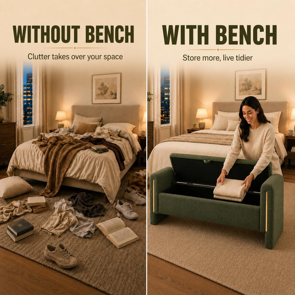 Modern 52" Storage Ottoman Bench, Upholstered End of Bed Storage Bench with Armrests, Entryway Bench, Teddy Foot Rest