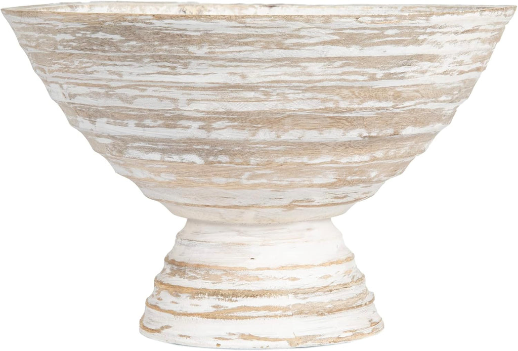Co-Op Boho Wood Pedestal Serving Bowl, White Wash Finish